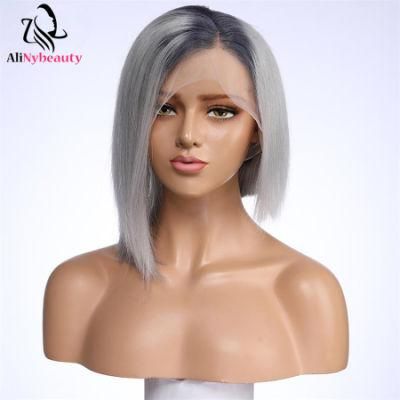 Brazilian Virgin Human Hair 1b Grey Bob Wig