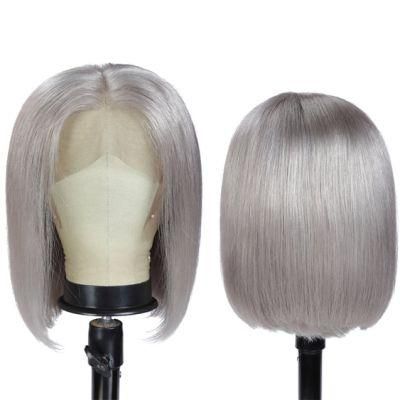 13X4 Lace Front Wigs Straight Grey Lace Front Wig Pre Plucked Silver Gray 10 Inch Remy Hair Wigs 150% Density Brazilian Human Hair