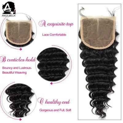 Angelbella Middles Part 4X4 Lace Closures Hot Sale Deep Wave Virgin Hair Closures