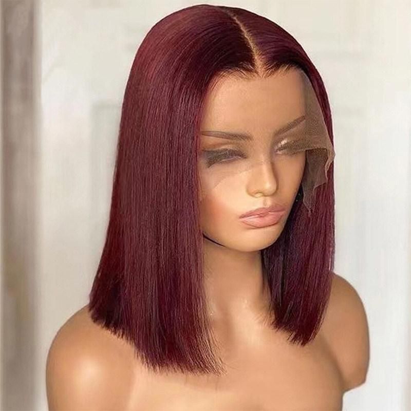 Burgundy Short Straight Bob Human Hair Wigs 99j Bob Wig Lace Front Human Hair Wigs Transparent Lace Front Wig