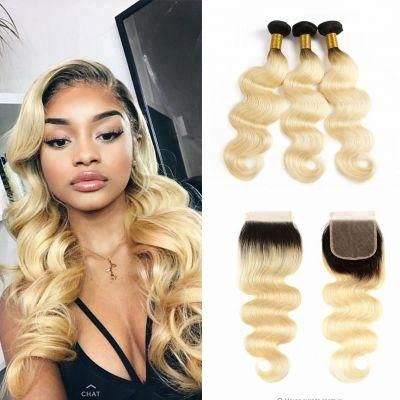 Ombre T1b/613 Human Hair Bundles with Closure Brazilian Body Wave