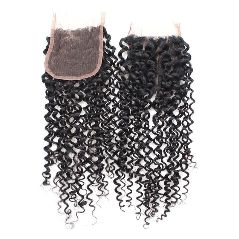 7A Virgin 4*4 Non-Remy Lace Frontal Closure Kinky Curly Free Part Hair Weave #Black