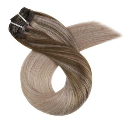 Clip in Hair Extensions 10-24 Inch Machine Remy Human Hair Brazilian Doule Weft Full Head Set Straight 7PCS 100g (10Inch Color 4-18-18)