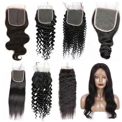 Kbeth Human Hair Toupees 4*4 for Christmas Gift 100% Virgin 4X4 Middle Free Part Swiss Lace Frontal Cheapest 16 Inch Straight Closure From China