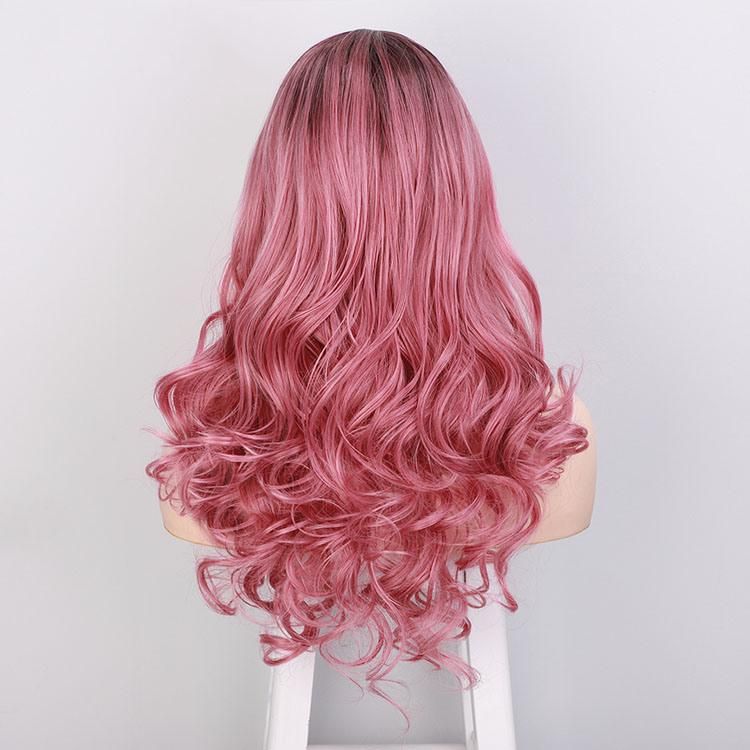 China Cheap Ombre Dark Pink Synthetic Brazilian Hair Body Wavy Long Wigs Hair