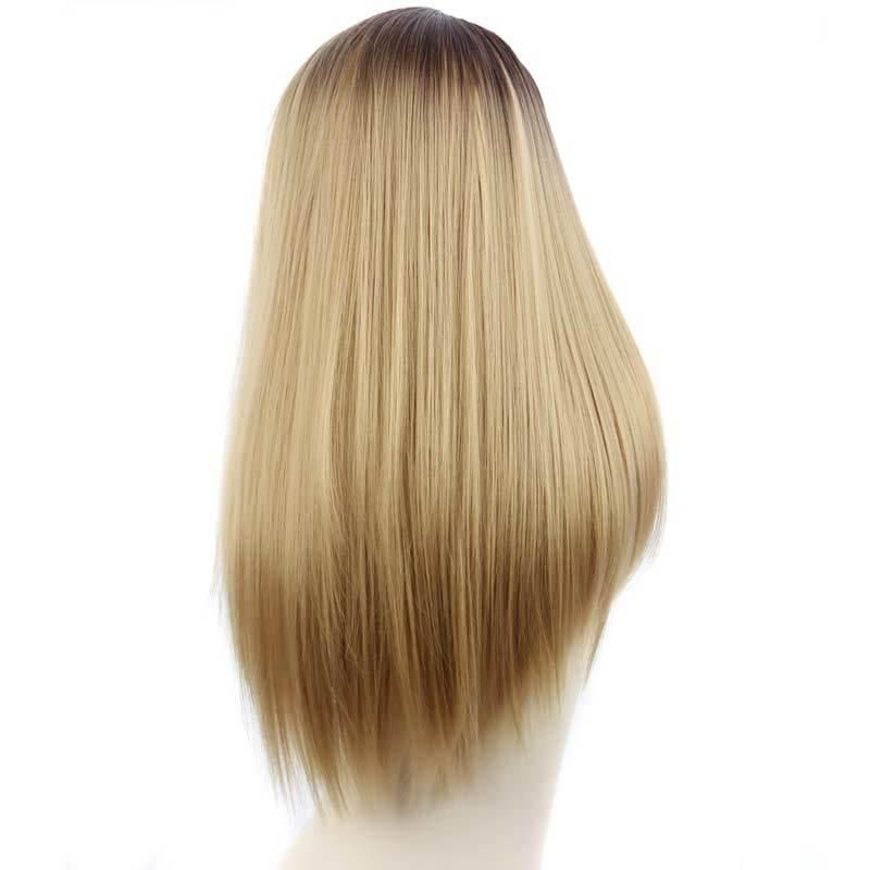 24" Long Straight Ombre Blonde Synthetic Human Hair Wigs