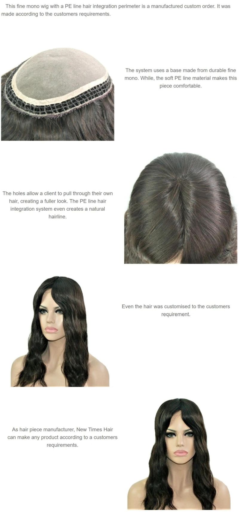 Custom Ladies Fine Mono High Quality Wig with PE Line Perimeter
