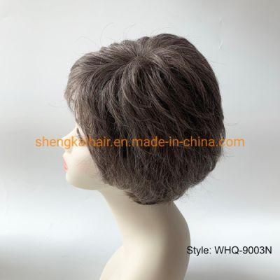 Wholesale Good Quality Handtied Human Hair Synthetic Hair Mix Grey Hair Old Lady Wigs 554