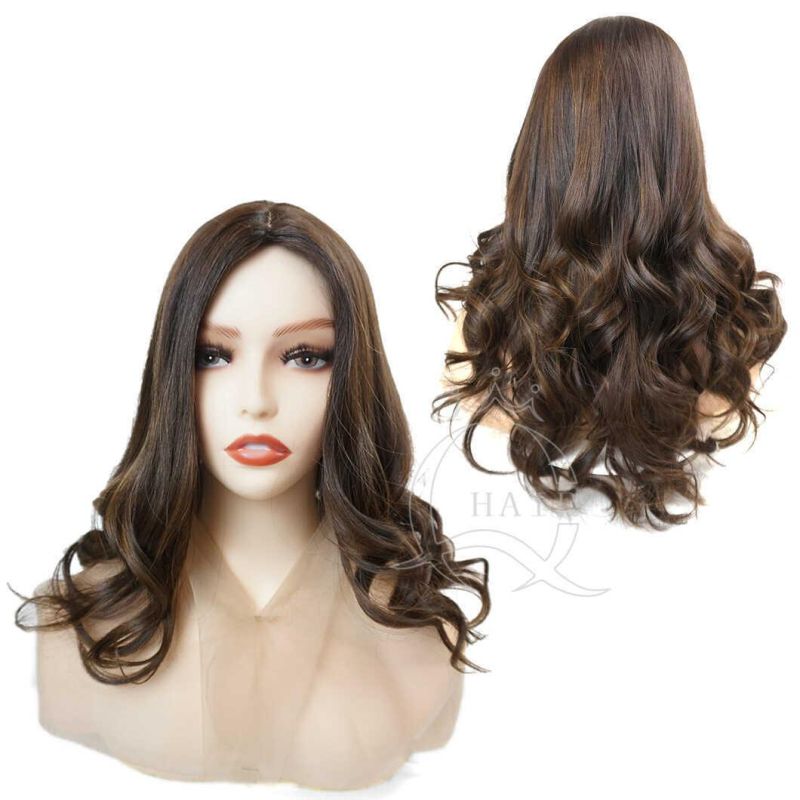 22 Inch Big Layer Dark Brown Color with Highlight Color Straight Natural Hair Wig Kosher Jewish Silk Top Wig Lace Top Lace Frontal Lace Closure Wig