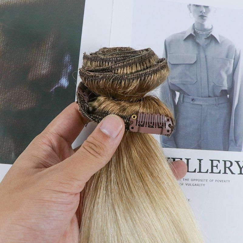 100% Human Double Drawn Thick Ends Cuticle Aligned Clip in Hair Extensions #T8/60