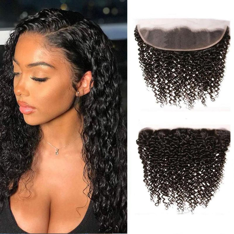 Lace Frontal Curly 13X4 Brizilian Virgin Human Hair Closure Curly Wave Hair Closure Natural Black Color Hair Extention 14 Inch