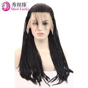 Large Stock Synthetic Lace Front Wig #1b with Baby Hair Heat Resistant Fiber Box 3X Braided Wig