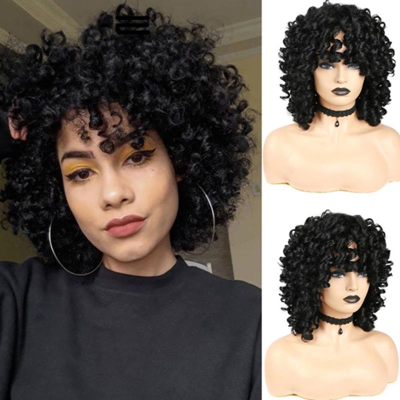 Afro Kinky Curly Wig with Bangs Brazilian Human Hair Wigs for Africa America Black Women