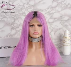 Purple Color High Quality 130% Density Human Full Lace Straight Hair Wig