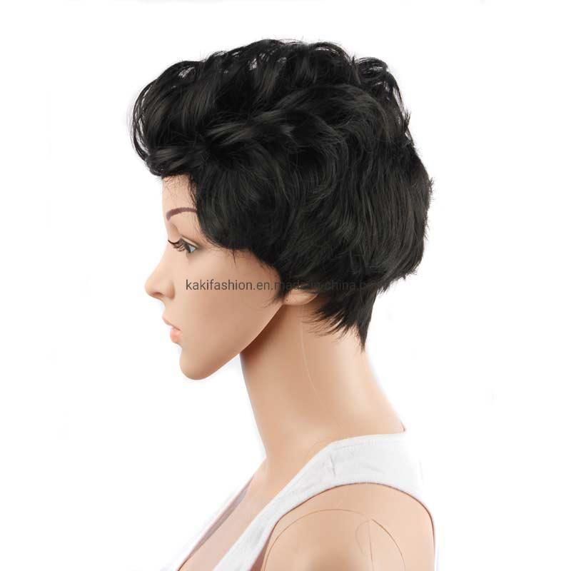 Europe Style Short Black Fashion Cosplay Synthetic Curly Wig with Bangs