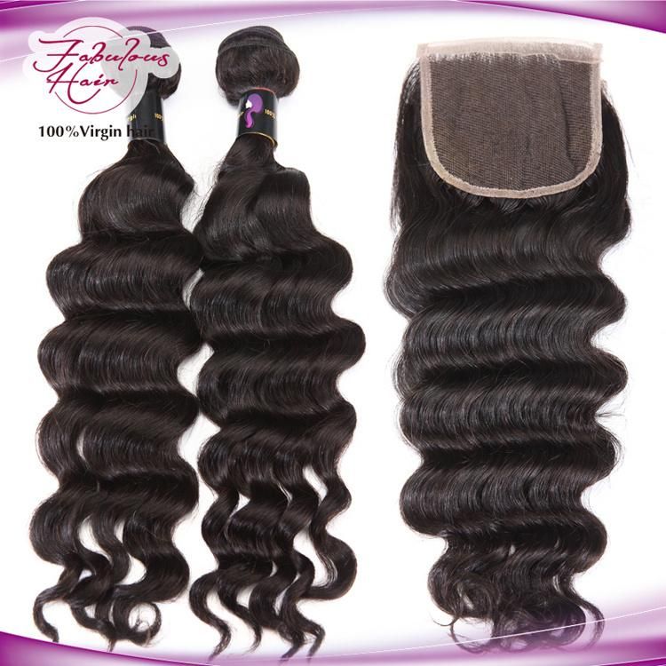 Top Swiss Lace Closure Virgin Human Hair Loose Curly Bundles