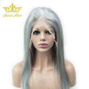 Silver Gray Lace Wig Virgin Human Hair Wig with Silk Straight