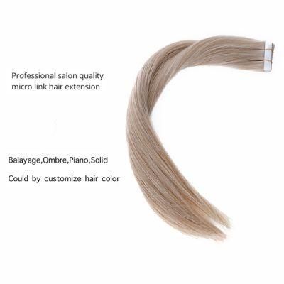 Tape Human Hair Extensions Pure Color 100g 40PCS Blonde Straight Adhesive Glue Hair for Woman 100% Machine Remy