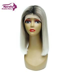 Wholesale Virgin Human Hair Wigs 1b Gray Bob Style Lace Front Wig with Natural Hairline