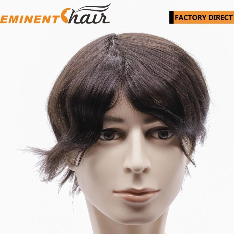 Natural Hairline V Looped Stock Human Hair Men′s Skin Toupee