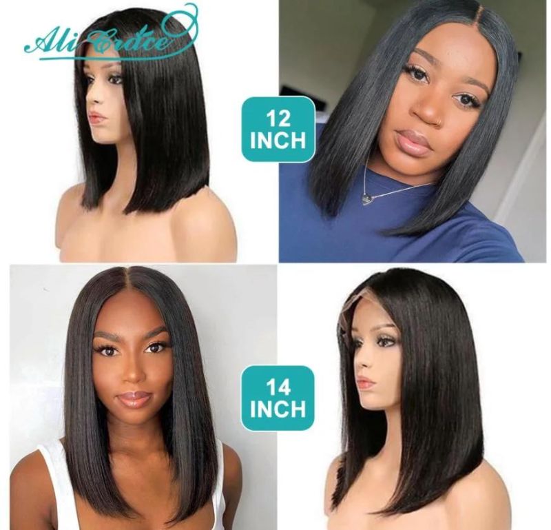 Freeshipping 13*4 150% 12 Inches Short Bob Wig Lace Front Human Hair Wigs Pre-Plucked Natural Color Human Hair Lace Frontal Wigs Dropshipping Wholesale