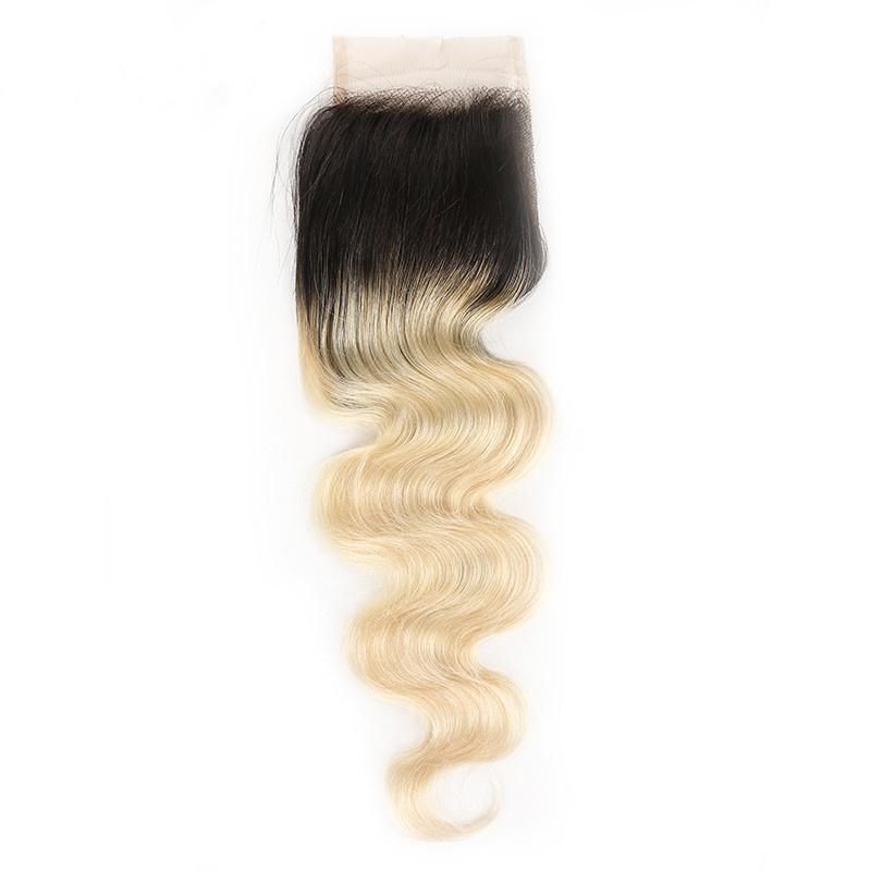 Remy Blonde Color with Dark Roots Hair Body Wave 2 3 4 Bundles with 4X4 Lace Closure Brazilian Human Blonde 1b 613 Hair Honey Blonde Ombre Bundles with Closure