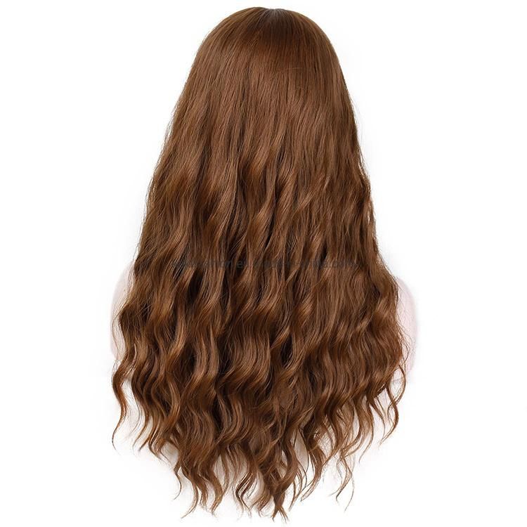 Wholesale Curly Water Wave Brown Wig with Bangs for Black Women Synthetic Hair Wigs