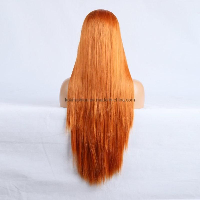 Luxury Heat Friendly Korea High Fiber Cheap Straight Quality Orange Girls Synthetic Lace Frontal Wig