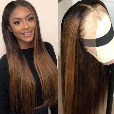 Ombre Brown Straight Lace Front Wig Human Hair Wig Highlight Colored Transparent HD Lace Frontal Wig Full Pre Plucked