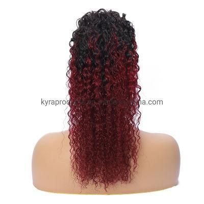 Water Wave Ponytail Human Hair Extensions Drawstring Ponytails Remy Hair Color 1b-99j Wine Red Hair