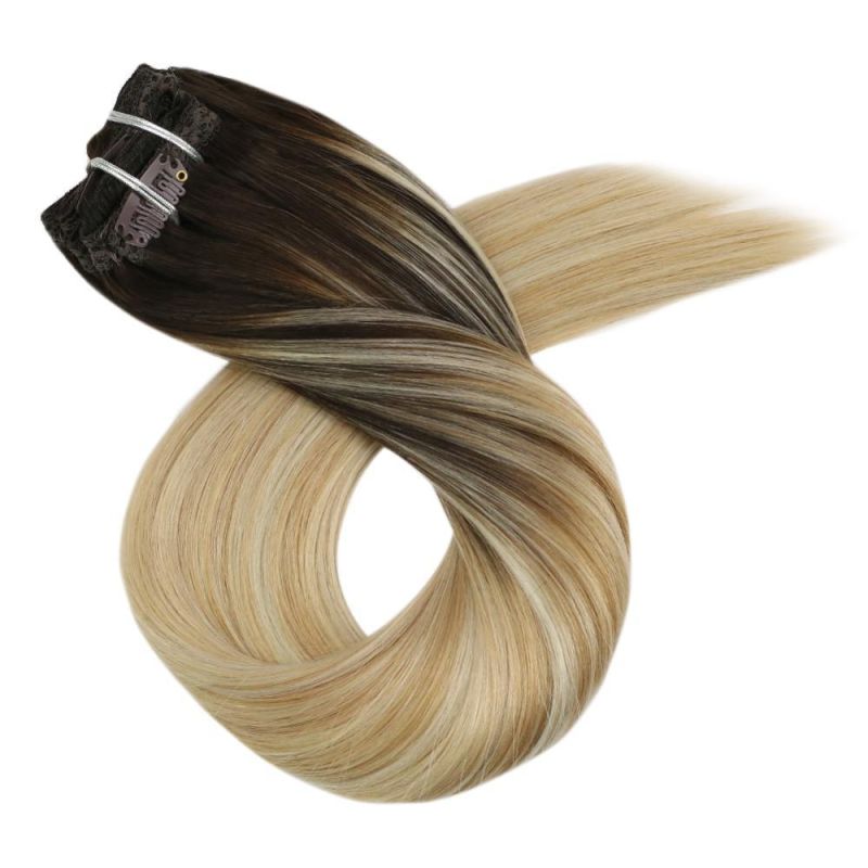 Clip in Hair Extensions 10-24 Inch Machine Remy Human Hair Brazilian Doule Weft Full Head Set Straight 7PCS 100g (10Inch Color 2-27-613)