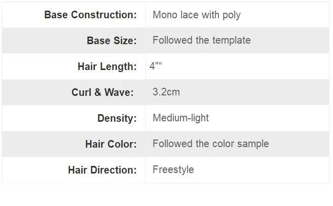 Custom Made Mono Lace with PU Around - Real Human Hair Made for Durablity, Comfort & Style Men′s First Choice Toupee Wigs
