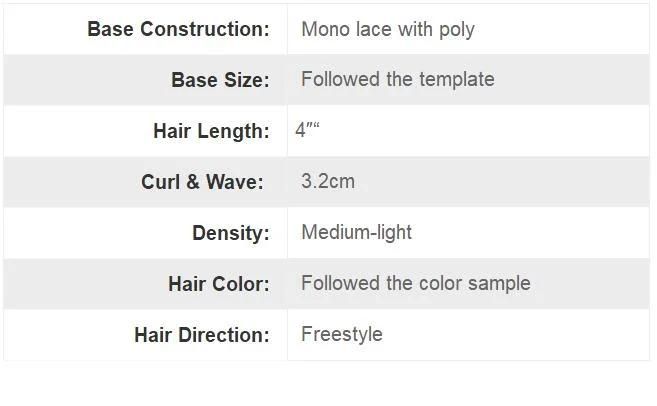 Custom Made Mono Lace with PU Around - Real Human Hair Made for Durablity, Comfort & Style Men′s First Choice Toupee Wigs