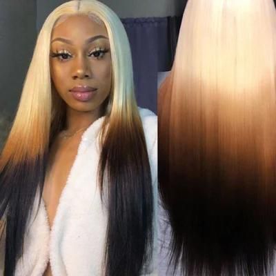13X2 Lace Frontal 613 Brown Blonde Colored Wig Straight Brazilian Human Hair Wig Middle Part Pre Plucked for Women
