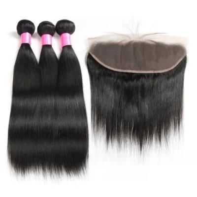 13X4 Straight Brazilian Natural Human Virgin Hair Weave Lace Bundle with Closure