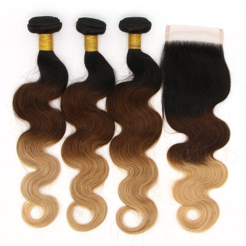 Long Lasting Handing Soft Ombre Color 1b/27 Human Hair Body Wave Bundles