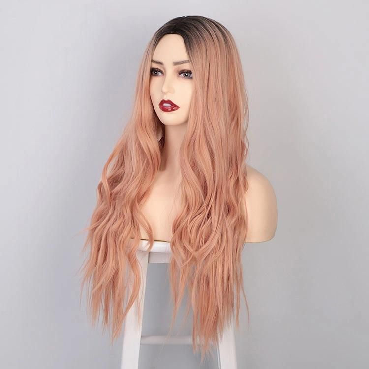 High Quality Vendor Cheap Wholesale Ombre Coral Long Wavy Body Wave for Black Women Synthetic Hair Wigs