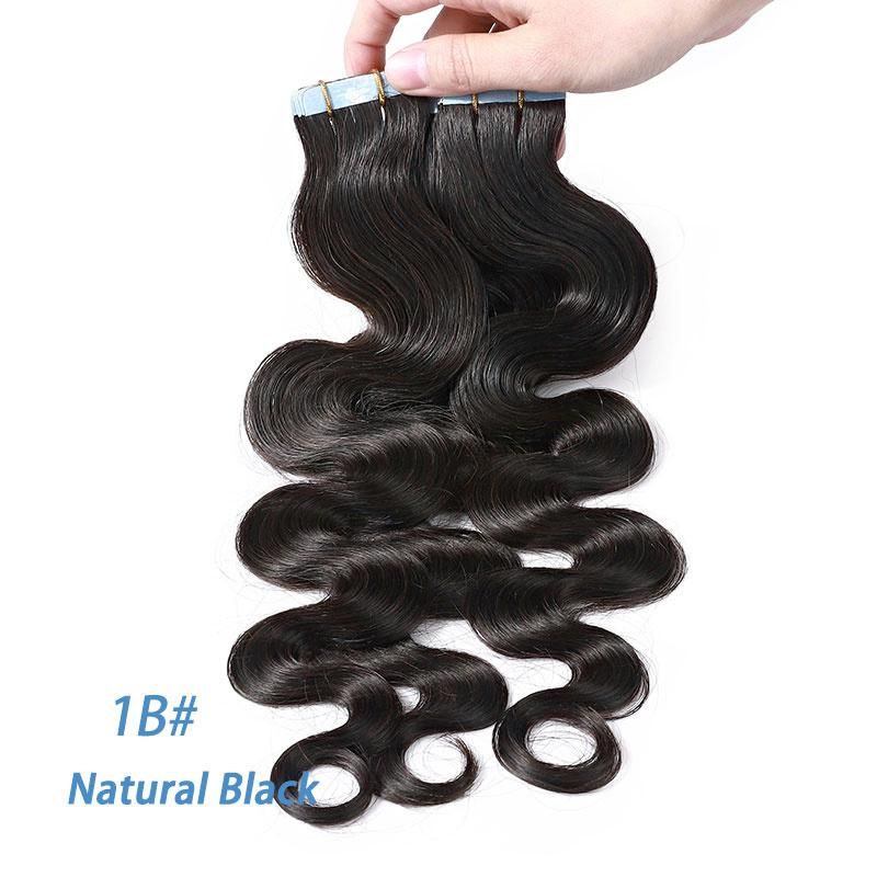 12"-24" 2.5g/PC Remy Human Hair Body Wave Tape in Hair Extensions Adhesive Seamless Hair Weft Blonde Hair 20PC (1B#)