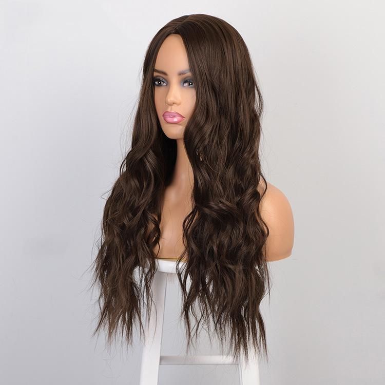 Synthetic Hair Long Water Wave Ombre Dark Brown Middle Part Wigs for Women Natural Party Heat Resistant