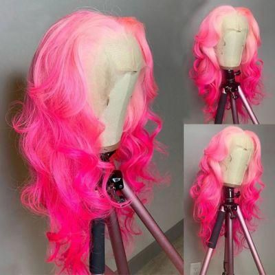 Pre Plucked HD Transparent Ombre 613 Blonde Pink Colored Body Wave Human Hair Wigs Full Frontal Wig for Women High Density 24 Inches