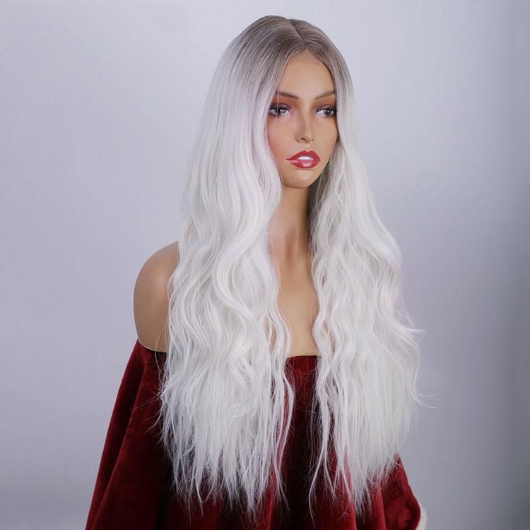 24inch Ombre White Body Wavy Synthetic Long Lace Wigs Brazilian Hair Products