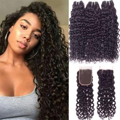 High Quality Water Wave Bundles with Closure Human Hair Bundles with Closure Brazilian Hair Weave Bundles with Closure