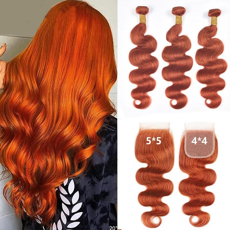 Pre Plucked Natural Hairline Hair, Orange Ginger Bundles Hair Bundles, Double Drawns or Weft Human Hair Bundles