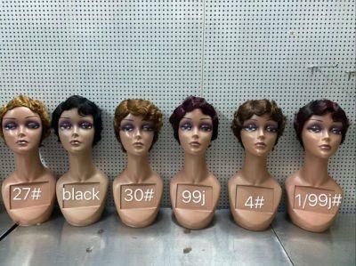 Full Cuticle Water Wave Machine Made Hair Wigs Soft Natural Color No Lace Hand Band Wig Burgundy Human Hair Wigs
