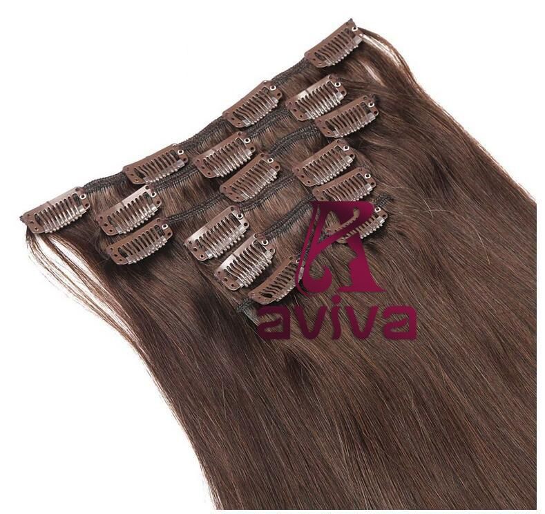 Clip in Human Hair Extension 14inch 110gram Virgin Hair Extension Brazilian Hair Extension Clip on Hair Extension (AV-CH05-16)