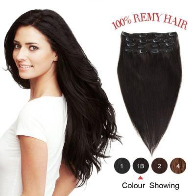 100% Human Hair Clip in Hair Extension 8pieces 20clips for Full Head Set Clip in Human Hair (AV-CH100-18-1B)