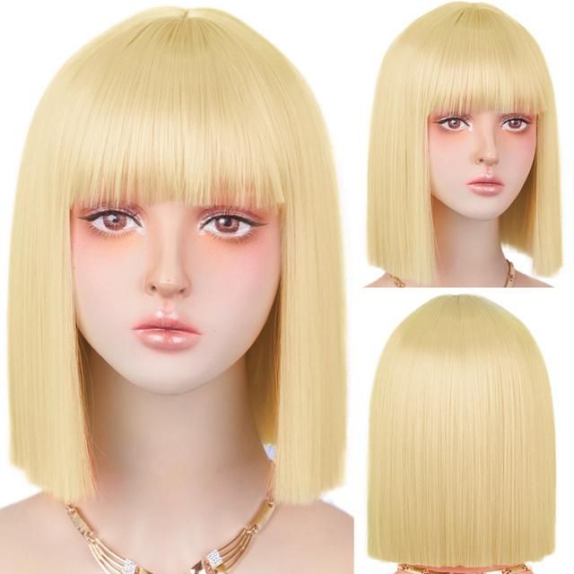 Wholesale High Quality 12 Inch Short Wig Two-Tone Color Bobo Wigs Silky Straight Synthetic Human Hair