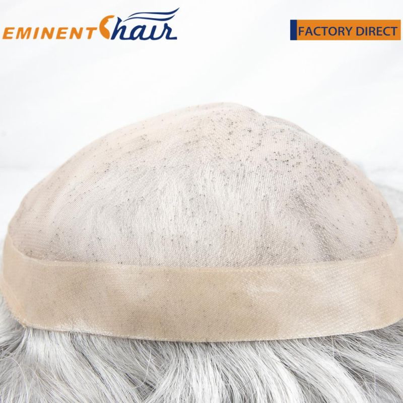 Custom Men′s Synthetic Grey Fine Mono with PU Coating Hair Replacement
