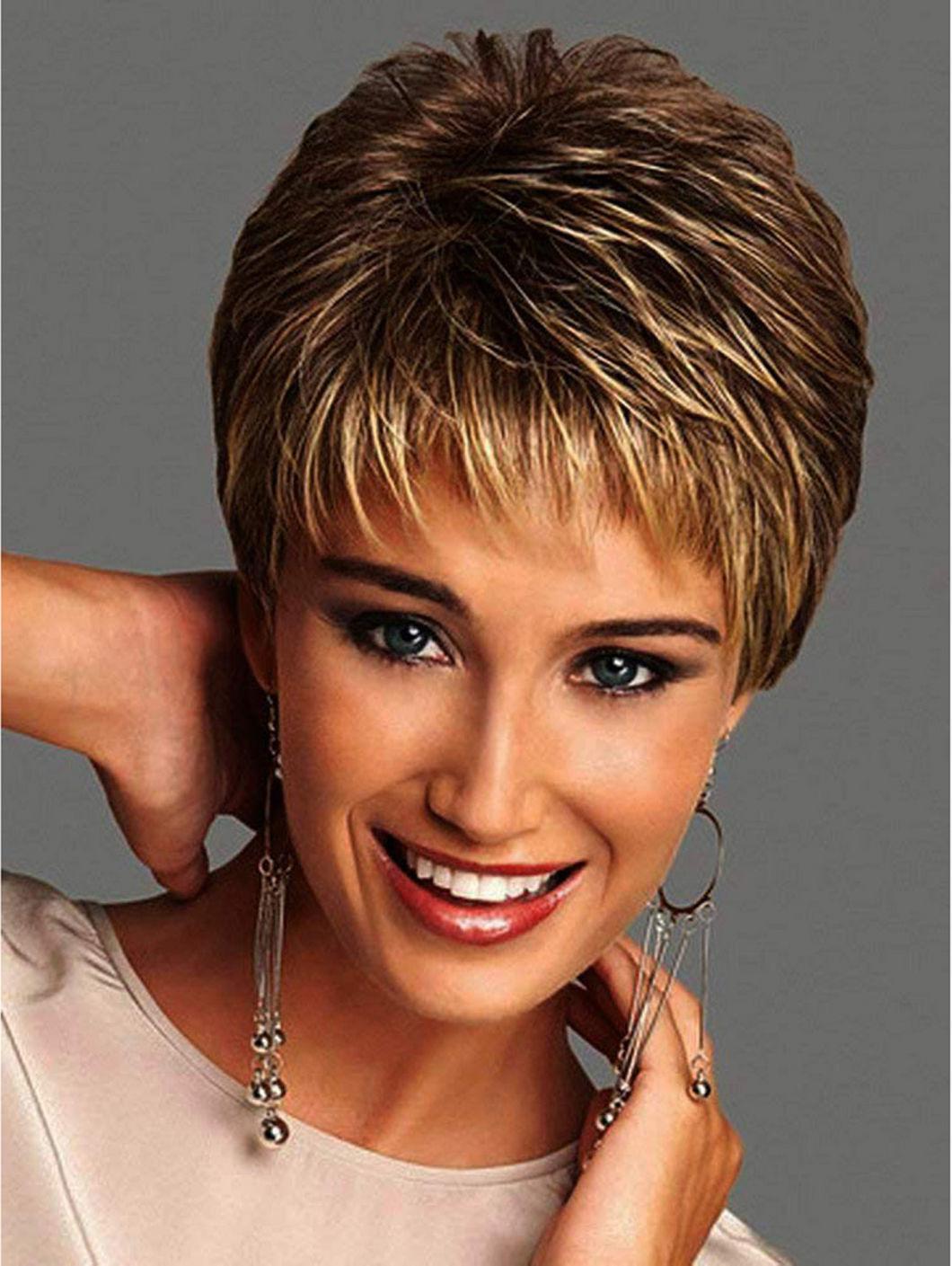 Wig for Women Synthetic Short Straight Hair with Bangs Natural Light Gold Daily Use Heat Resistant Fiber Wigs