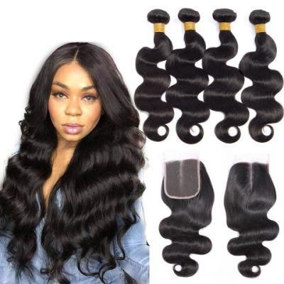 10A Body Wave Human Hair Bundles with Closure 100% Virgin Hair 4 Bundles with Closure